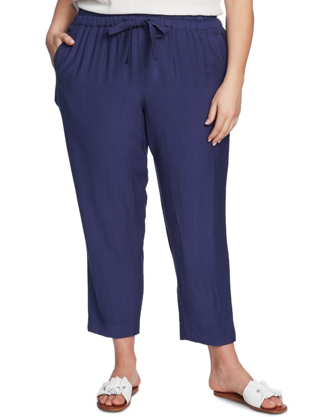 1.STATE Womens Trendy Plus Size Flat Front Drawstring Ankle Pants